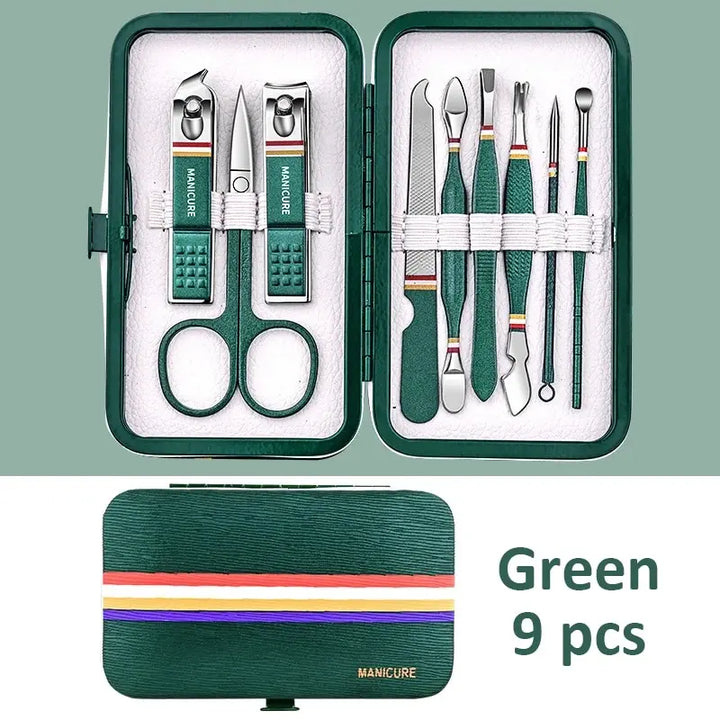 Ouriner 6-18Pcs Portable Manicure Sets Pedicure Kits Bright Black Nail Clipper Set Personal Care Tools Eyebrow Scissors - Exquisitetrends