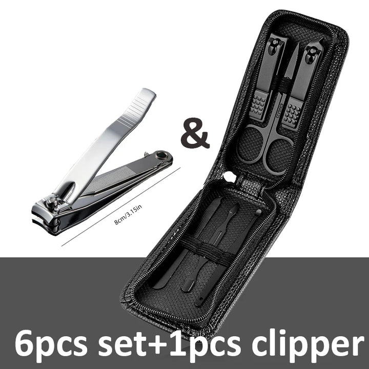 Ouriner 6-18Pcs Portable Manicure Sets Pedicure Kits Bright Black Nail Clipper Set Personal Care Tools Eyebrow Scissors - Exquisitetrends
