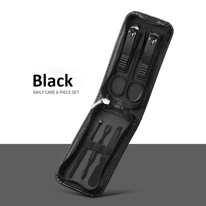 Ouriner 6-18Pcs Portable Manicure Sets Pedicure Kits Bright Black Nail Clipper Set Personal Care Tools Eyebrow Scissors - Exquisitetrends