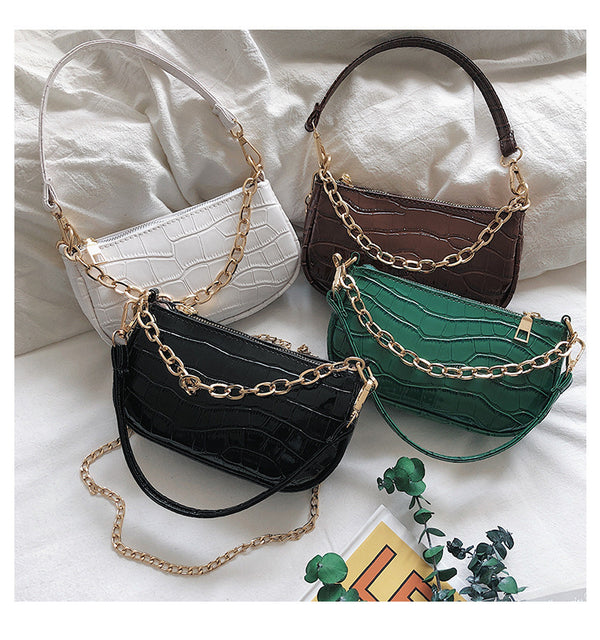 Crocodile Pattern Chain Shoulder Messenger Baguette