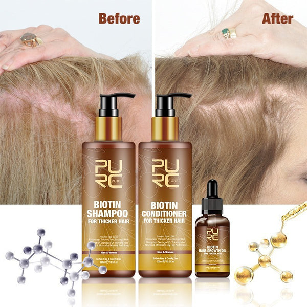 PURC Ginger & Biotin Hair Care Set – 3-Piece Anti-Frizz Repair Kit (Shampoo, Conditioner, Oil)