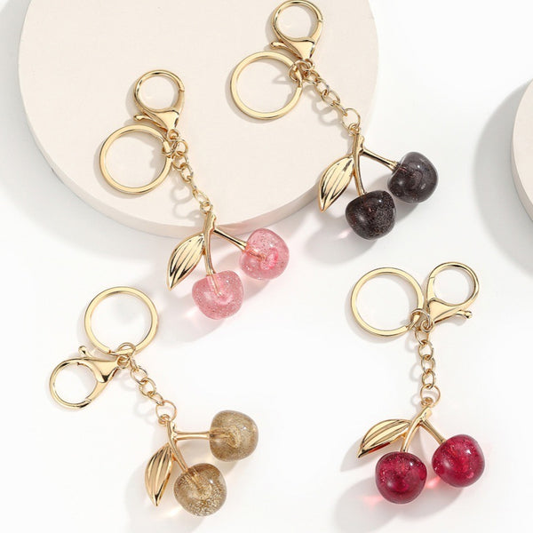 Glitter Transparent Cherry Keychain Pendant Large Resin Bag & Purse Charm