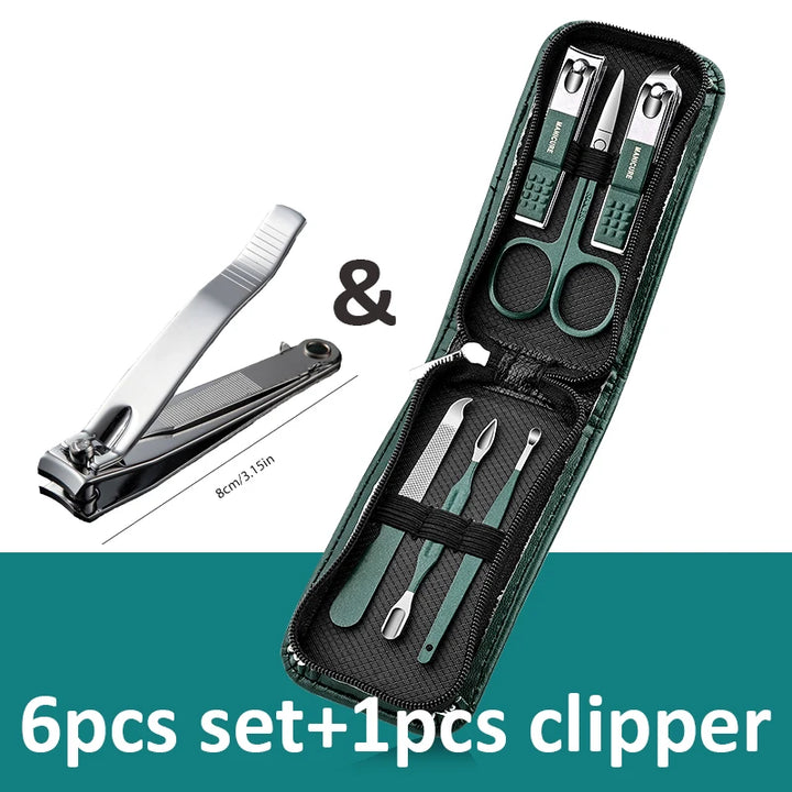 Ouriner 6-18Pcs Portable Manicure Sets Pedicure Kits Bright Black Nail Clipper Set Personal Care Tools Eyebrow Scissors - Exquisitetrends