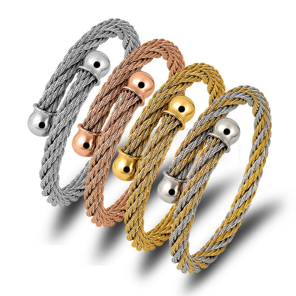 Wire Rope Punk Style Bracelet – Stainless Steel Bangle for Men & Women | Bold Industrial Fashion