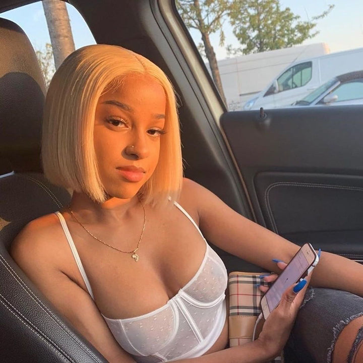 613 Blonde Bob Wig Short, Straight, 100% Human Hair - Exquisitetrends