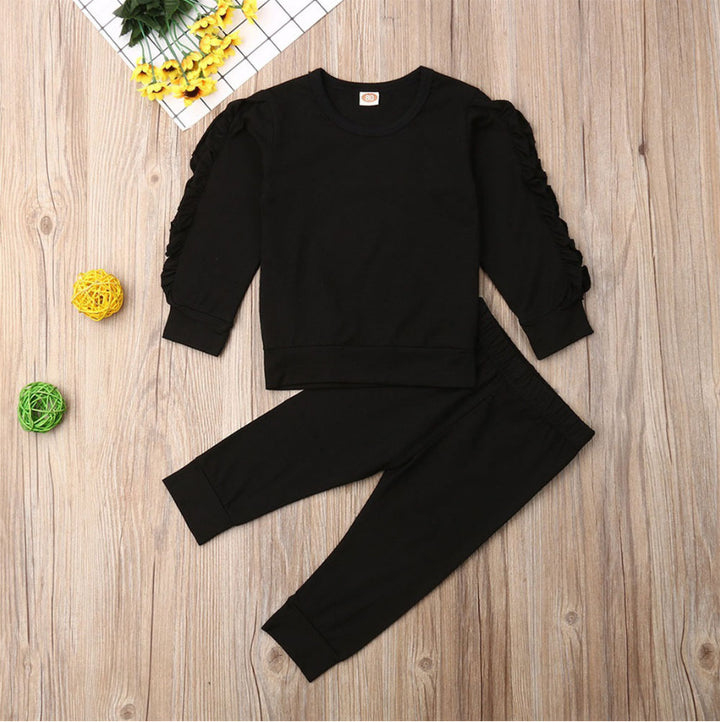Newborn Baby Boys Girls Ruffles Jumper Solid Long Sleeve Sweatshirt Tops Pants Infant Kids 2Pcs Outfits Clothes Set Fall Clothes - Exquisitetrends