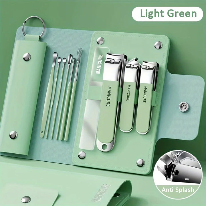 Ouriner 6-18Pcs Portable Manicure Sets Pedicure Kits Bright Black Nail Clipper Set Personal Care Tools Eyebrow Scissors - Exquisitetrends