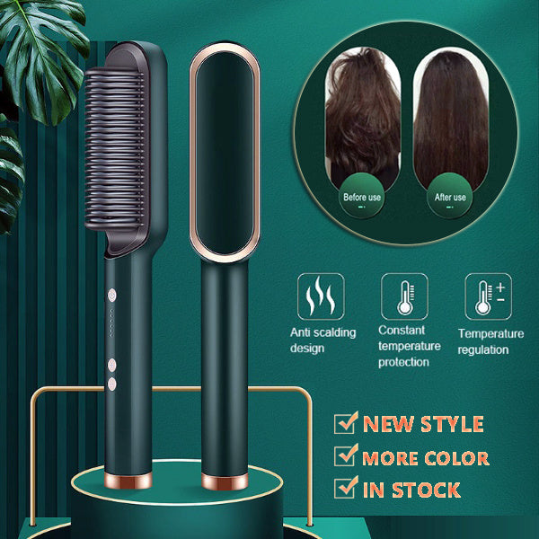 2-in-1 Hair Straightener Brush & Hot Comb (Negative Ion, Dual-Purpose Curling Tong)