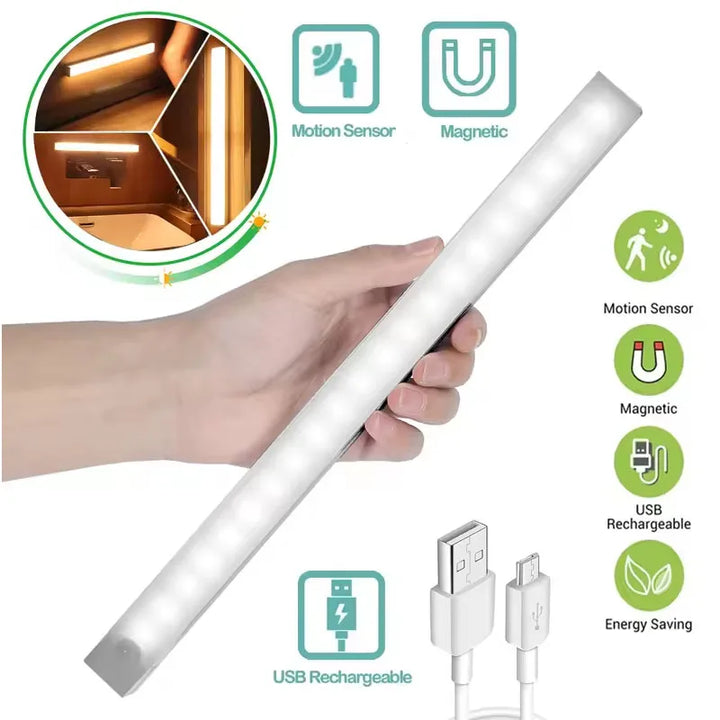 LED Motion Sensor Bar Light Rechargeable Induction Night Light Portable Cordless Magnetic Cabinet Lamp for Kitchen Room Bedside - Exquisitetrends