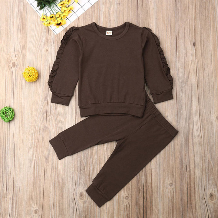 Newborn Baby Boys Girls Ruffles Jumper Solid Long Sleeve Sweatshirt Tops Pants Infant Kids 2Pcs Outfits Clothes Set Fall Clothes - Exquisitetrends