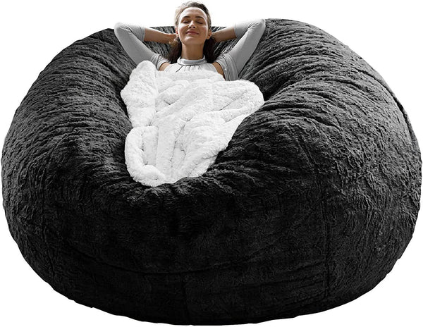 Bag Chair Coverit Was Only A Cover, Not A Full Bean BagChair Cushion, Big Round Soft Fluffy PV Velvet Sofa Bed Cover, Living Room Furniture, Lazy Sofa Bed Cover,6ft Black - Exquisitetrends