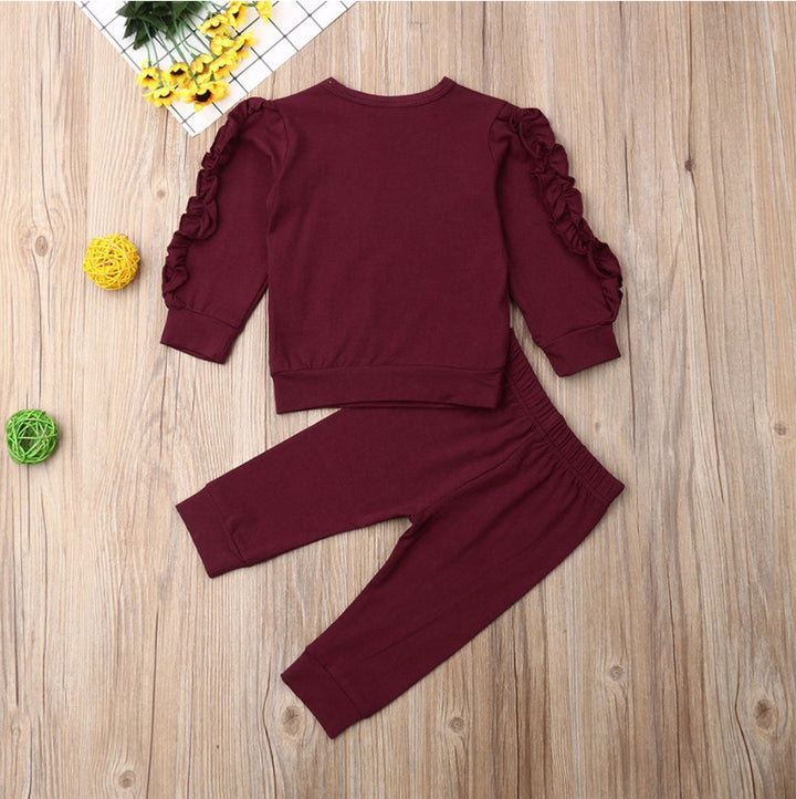 Newborn Baby Boys Girls Ruffles Jumper Solid Long Sleeve Sweatshirt Tops Pants Infant Kids 2Pcs Outfits Clothes Set Fall Clothes - Exquisitetrends