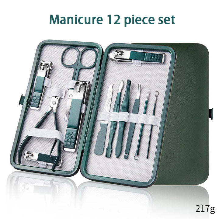 Ouriner 6-18Pcs Portable Manicure Sets Pedicure Kits Bright Black Nail Clipper Set Personal Care Tools Eyebrow Scissors - Exquisitetrends