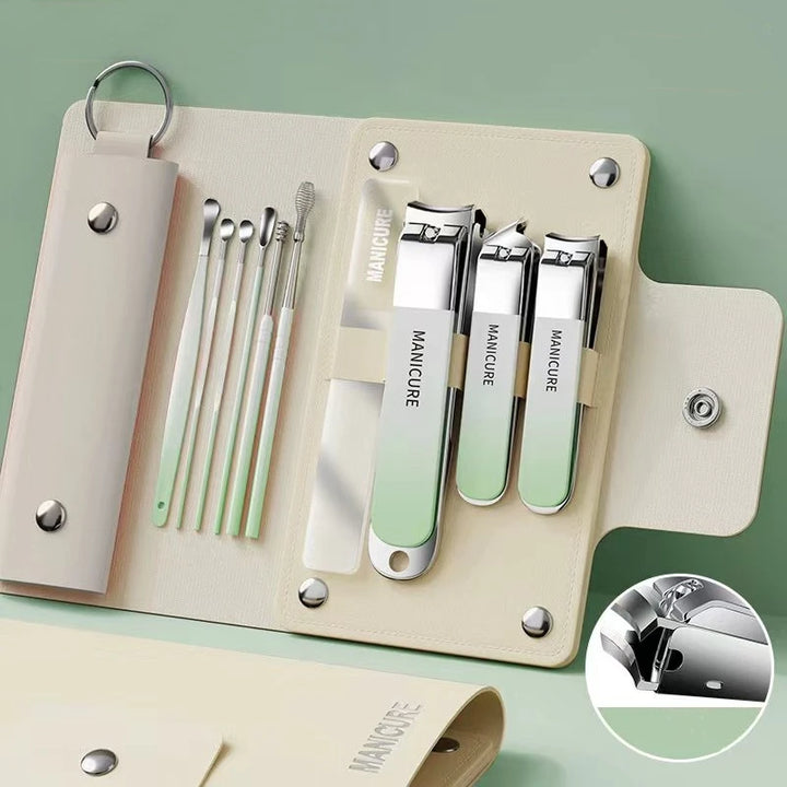 Ouriner 6-18Pcs Portable Manicure Sets Pedicure Kits Bright Black Nail Clipper Set Personal Care Tools Eyebrow Scissors - Exquisitetrends