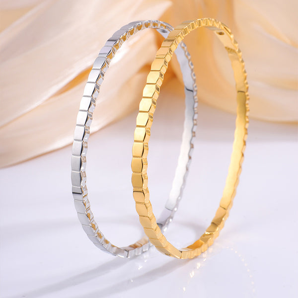 Geometric Honeycomb Titanium Steel Cuff Bracelet Minimalist Women’s Jewelry