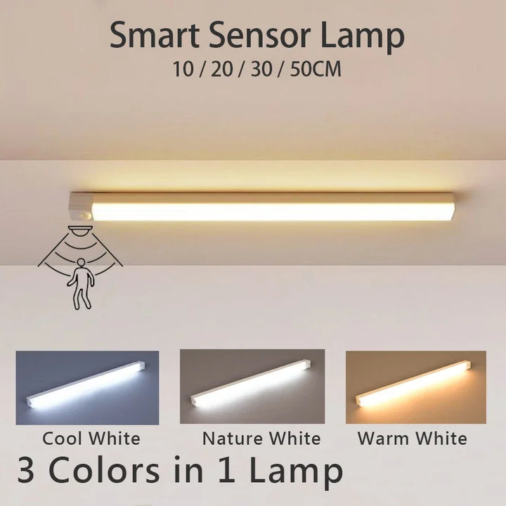 LED Motion Sensor Bar Light Rechargeable Induction Night Light Portable Cordless Magnetic Cabinet Lamp for Kitchen Room Bedside - Exquisitetrends
