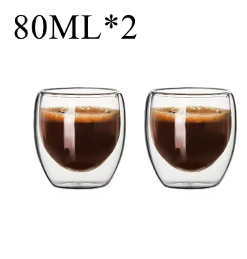 Double Wall High Borosilicate Glass Mug Heat Resistant Tea Milk Juice Coffee Water Cup - 80ML 2PCS