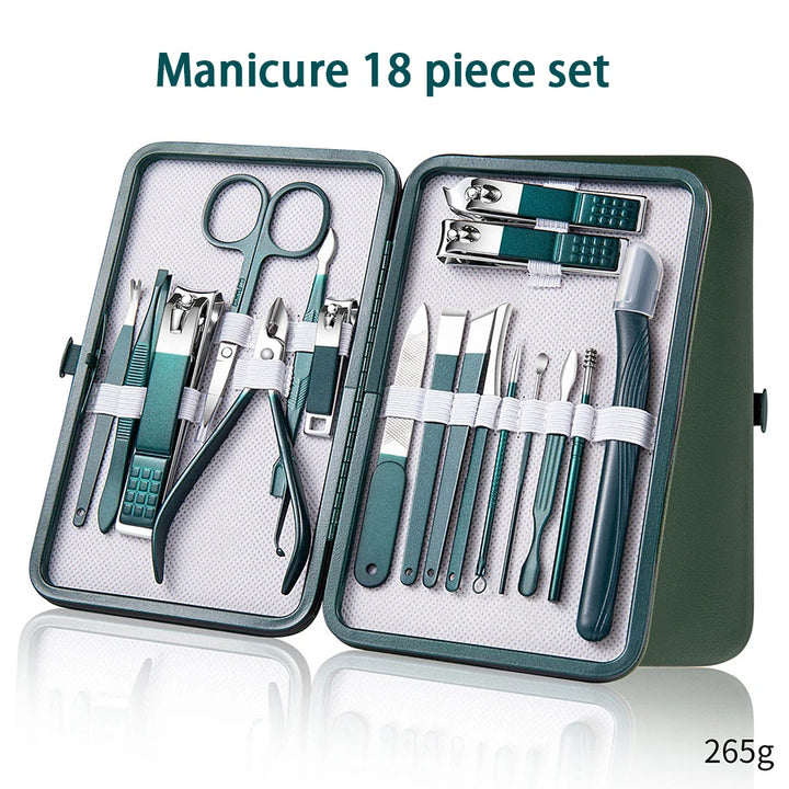 Ouriner 6-18Pcs Portable Manicure Sets Pedicure Kits Bright Black Nail Clipper Set Personal Care Tools Eyebrow Scissors - Exquisitetrends