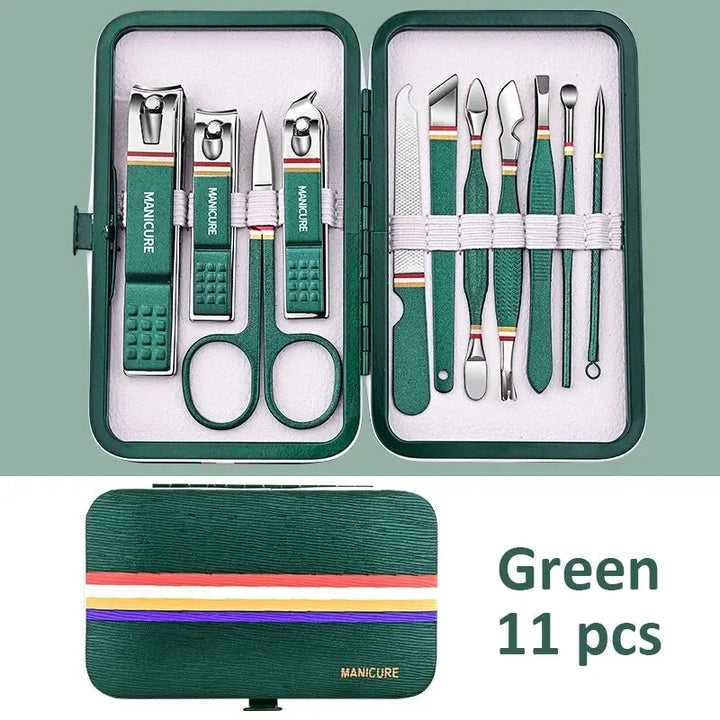 Ouriner 6-18Pcs Portable Manicure Sets Pedicure Kits Bright Black Nail Clipper Set Personal Care Tools Eyebrow Scissors - Exquisitetrends