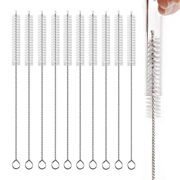 10Pcs Drinking Straw Cleaning Brush Kit Straw Tube Pipe Cleaner Nylon Stainless Steel Long Handle Cleaning Brushes