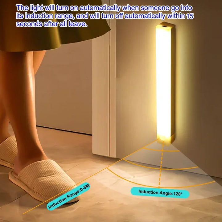 LED Motion Sensor Bar Light Rechargeable Induction Night Light Portable Cordless Magnetic Cabinet Lamp for Kitchen Room Bedside - Exquisitetrends