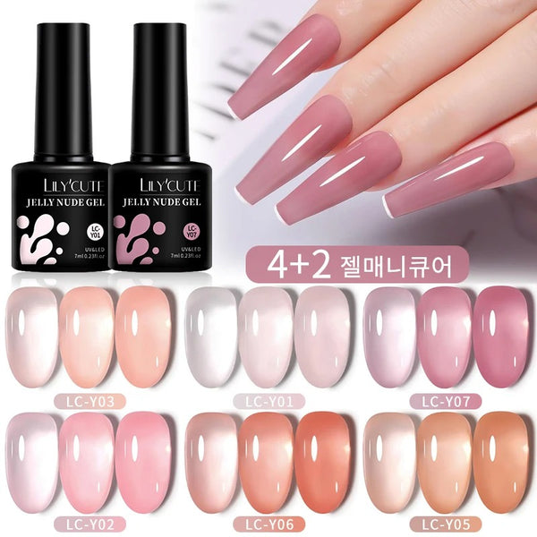 6PCS/SET 7ml Jelly Pink Nude Translucent Gel Nail Polish Set - Exquisitetrends