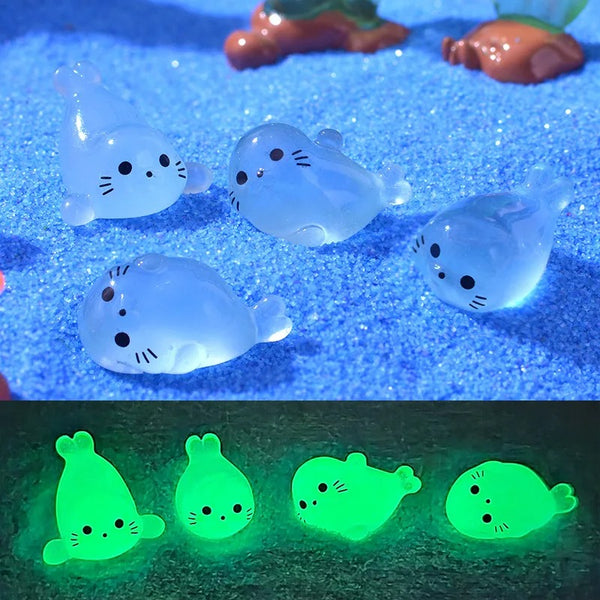 50pcs Kawaii Luminous Mini Seal Pup Resin Glow At Night Marine Animal Figurines Ornament Fairy Garden DIY Accessories