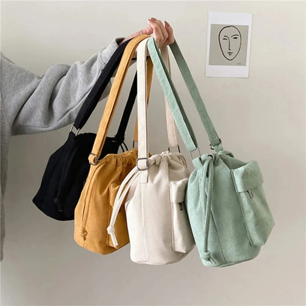 Korean Style Drawstring Bucket Bag Casual Light Youth Crossbody Bag