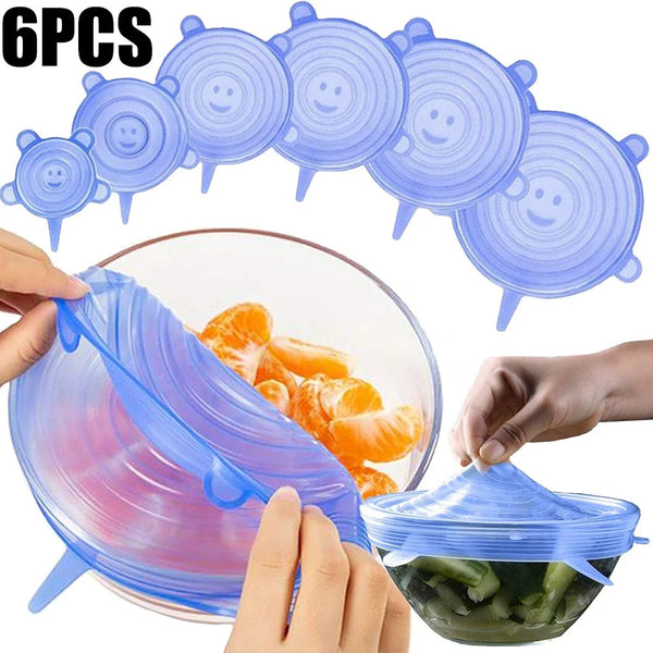 6Pcs Food Grade Silicone Preservation Cover Reusable Airtight Food Universal Dish Stretch Round Lids