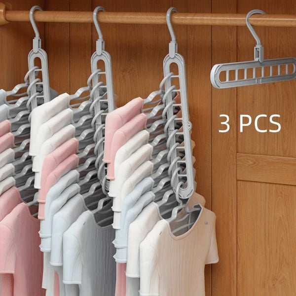 3pcs, Plastic 9-Hole Foldable Hangers, Heavy Duty Space Saving Clothes Organizer Hangers