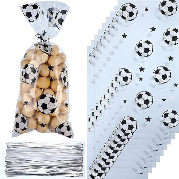 Deep Sapphire 50pcs Soccer Treat Bags Gift Bags with Twist Ties Football Cellophane Soccer Party Favors Birthday Party Supplies