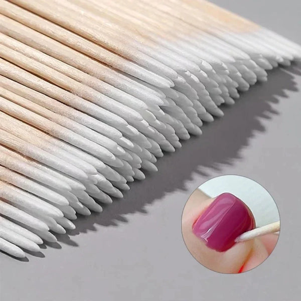 100 Pcs Nails Wooden Tip Cotton Stick Buds Disposable Ultra-Detail Corrector